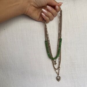 Free People Green and Gold Multi-Layer Necklace